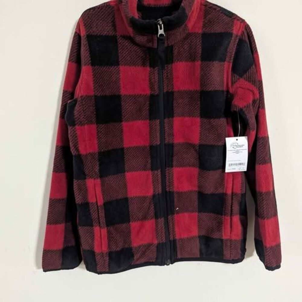 NWT Amazon Red Buffalo Check Fleece Zip-up size 6/7